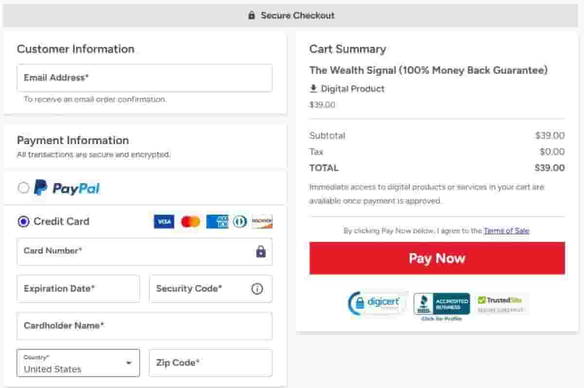 The Wealth Signal  checkout page